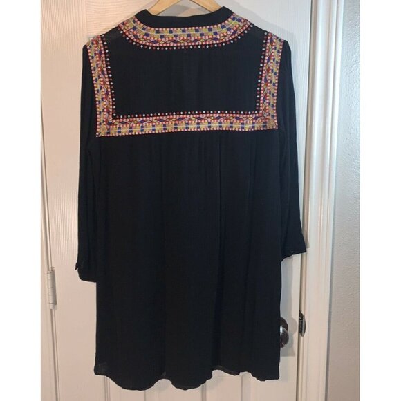 Jack by BB Dakota Boho Black Embroidered Pullover Shift Dress Size Medium - Picture 5 of 7